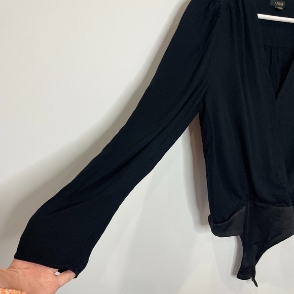 AFRM Black Long Sleeve Wrap Front Bodysuit - Picture 4 of 9